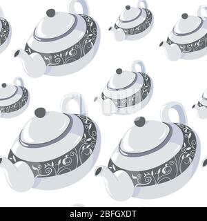 Classic teapot with lid, handle and ornamental decor Stock Vector