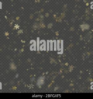 Falling snow flake golden overlay effect teplate isolated on transparent background. EPS 10 Stock Vector