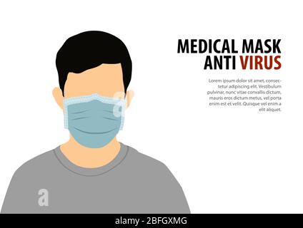 man wear medical mask with flat color design Stock Vector