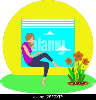 Vector illustration of stay and work at home Stock Vector