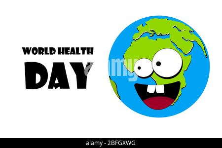 Planet earth character. Poster or training banner. Vector illustration. World Health Day. Stock Vector