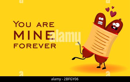 Funny hot dog. French hot dog. Cute fast food vector illustration.. Stock Vector