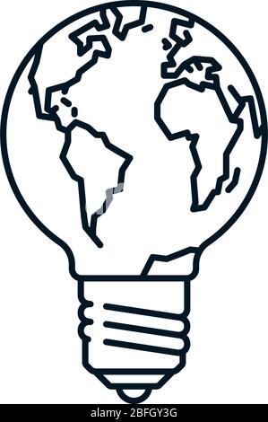 Earth in a lightbulb vector line icon. Creative environmental conservation outline symbol. Stock Vector