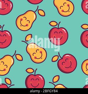 Seamless pattern with cute elements apple and pear Stock Vector