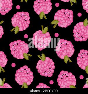 Funny print for children's textiles. pattern Raspberry. Vector illustration. Berry character.. Stock Vector