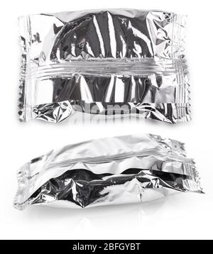 The Blank Foil plastic pouch coffee bag isolated on white background. Packaging template mockup collection. With clipping Path included. Aluminium cof Stock Photo
