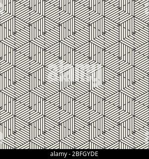 Abstract geometric pattern with stripes. Vector seamless thin lines tiling background. Black and white linear lattice texture. Stock Vector