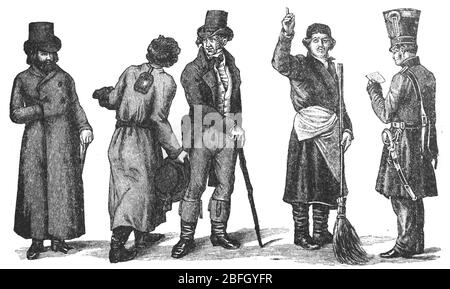 Saint Petersburg people, 19th century, illustration from book dated 1916 Stock Photo