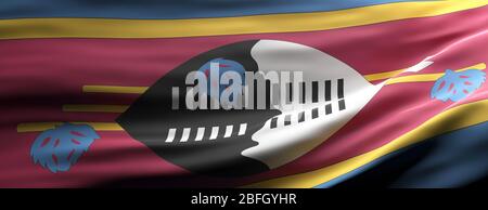 Swaziland sign symbol, national flag waving texture background, language, culture concept, banner. 3d illustration Stock Photo