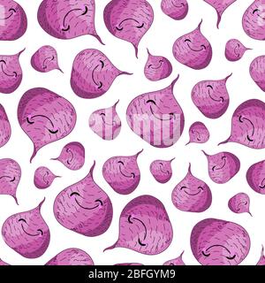 Funny print for children's textiles. Vegetables pattern. Vector illustration. Beetroot character. Stock Vector