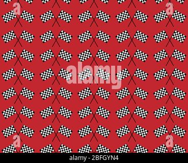 Crossed waving black and white checkered flags seamless pattern background vector endless texture. Original concept of motor bike sport Stock Vector