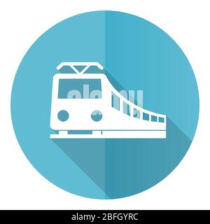 Train blue round flat design vector icon isolated on white background, railway, transportation illustration in eps 10 Stock Vector