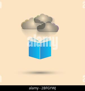 Vector blue book gray clouds white background. Stock Vector