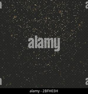 Gold dust glitter texture on dark transparent background. Explosion of confetti. Glittering stars. EPS 10 Stock Vector