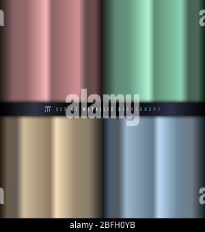 Set of gradient pink, green, blue and gold metallic background and texture. Vector illustration Stock Vector
