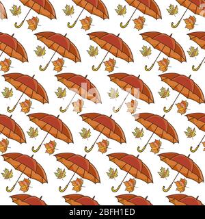 Umbrella and maple leaf, rainy weather seamless pattern Stock Vector