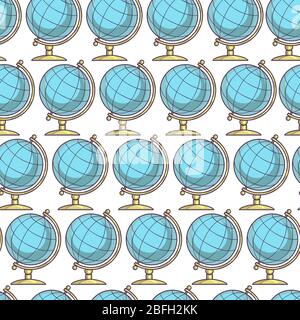 Globe for geography lesson, seamless pattern of earth model Stock Vector