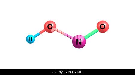 Nitrous acid or HNO2 is a weak and monobasic acid known only in solution and in the form of nitrite salts. Stock Photo