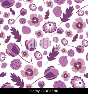 Roses and peony flowers and foliage seamless pattern Stock Vector