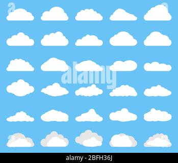 white cloud icon set on blue background vector illustration Stock Vector