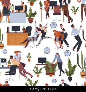 Coffee break activities in office seamless pattern vector Stock Vector
