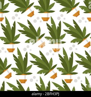 Houseplant in pot, potted plant with foliage seamless pattern Stock Vector