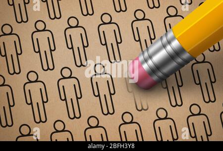 Silhouettes of people on paper erases pencil with eraser one Stock Photo