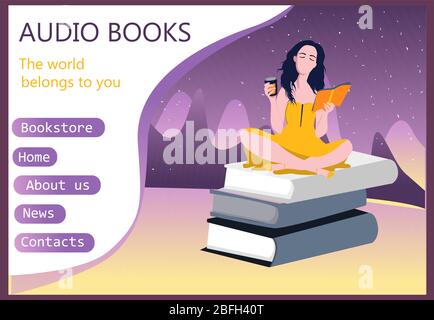 Modern interface for e-books. Audio books. User interface, UX and GUI screens. Template for the site. Electronic or audio books. . Audio media and Stock Vector