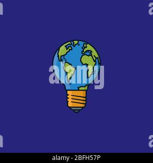Earth in a lightbulb vector illustration for Earth Day on April 22nd. Creative environmental conservation symbol. Stock Vector