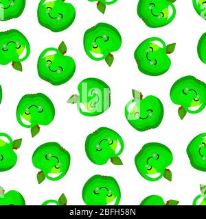 Funny print for children's textiles. Green apples pattern. Vector illustration. Fruit character. Stock Vector