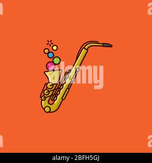Saxophone blowing colorful bubbles vector illustration for International Jazz Day on April 30. Contemporary music symbol. Stock Vector