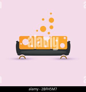Vector trendy sofa yellow with white circles background. Stock Vector