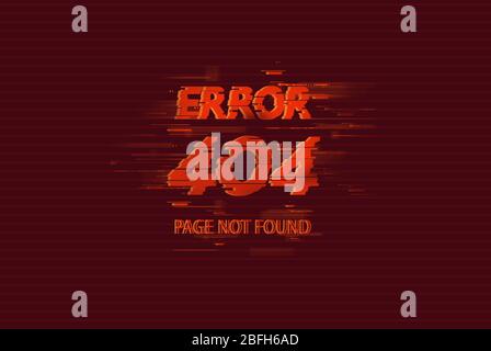 404 error page not found on red background, glitch effect Stock Photo