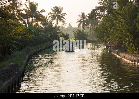 Alleppey, Kerala - January 6, 2019: boats in a canal in alleppey backwaters kerala india Stock Photo