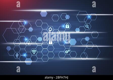 Personal data security icons with hexagons and honeycomb Stock Photo