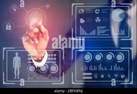 Unrecognizable Businessman Touching Virtual Panel With Stylus For Access, Cropped Stock Photo