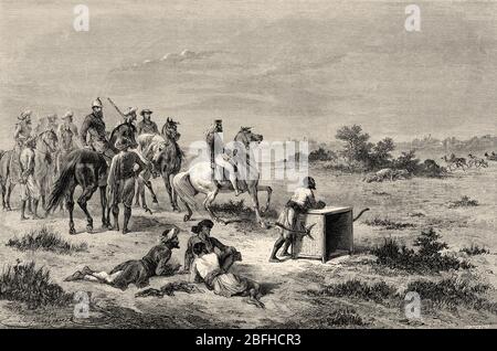 Antelope hunting in Vadodara (Baroda). Gujarat, India. Old engraving illustration from El Mundo en la Mano 1878 Stock Photo