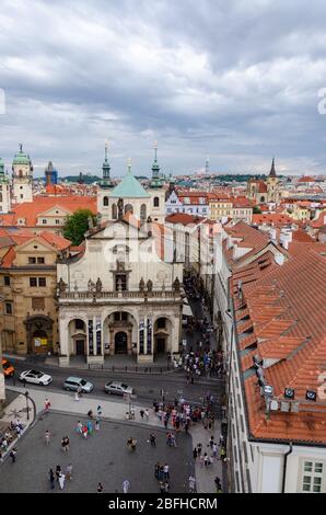 Church of St. Salvator as seen from Old Town Bridge Tower, Prague, Czech Republic Stock Photo