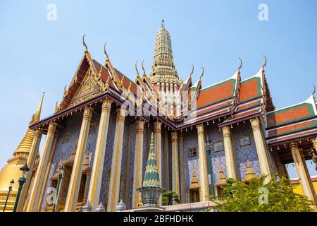 Wat Phra Kaew or Temple of the Emerald Buddha. One of the most famous tourists attraction in Bangkok, Thailand. Stock Photo