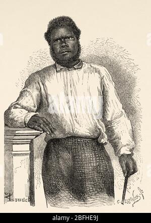 Chatton, Kanak native school teacher in Noumea, New Caledonia. Old engraving illustration, Journey to New Caledonia by Jules Garnier Stock Photo