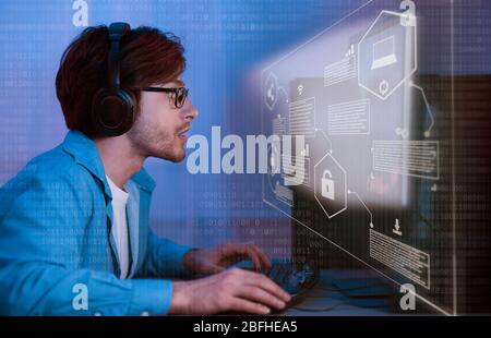 Hacker attack and data breach, cyber background Stock Photo