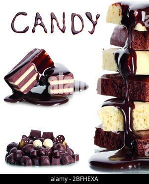 Many different chocolate candy isolated on white Stock Photo