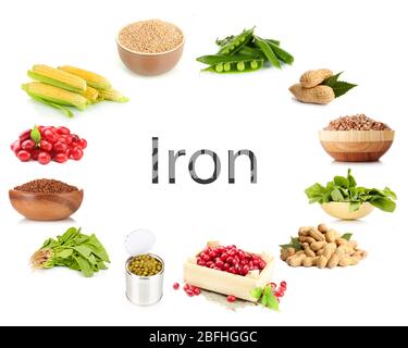 Collage of products containing iron Stock Photo