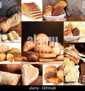 Bread and harvesting wheat collage Stock Photo