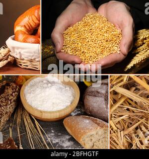 Bread and harvesting wheat collage Stock Photo