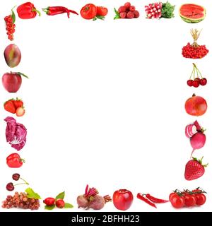 Frame of fruits and vegetables isolated on white Stock Photo