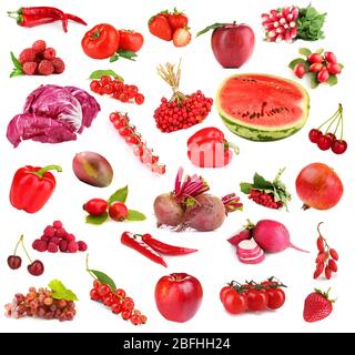 Collection of fruits and vegetables  isolated on white Stock Photo