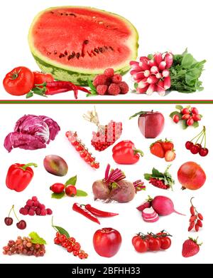 Collection of fruits and vegetables  isolated on white Stock Photo