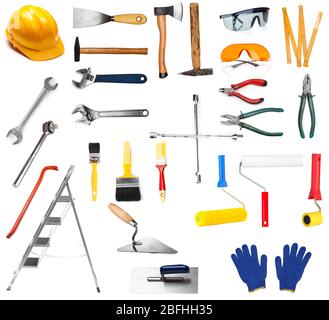 Set of different tools isolated on white Stock Photo