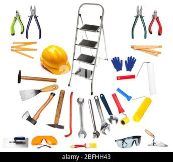 Set of different tools isolated on white Stock Photo